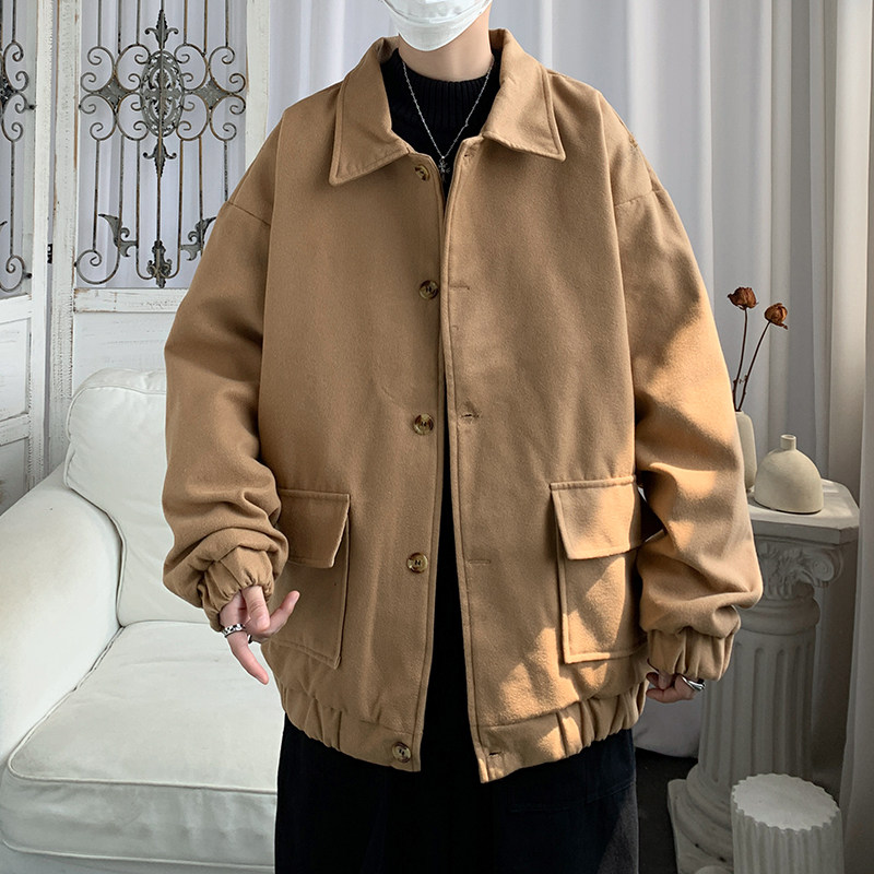 港风秋冬韩版男款毛呢短款夹克工装大口袋休闲大衣外套DY45，男装毛呢大衣，星座1013-1