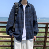 2021港风秋男装休闲衬衫卡千鸟格子长袖韩版翻领衬衣CS2117，男装衬衫，星座1013-1