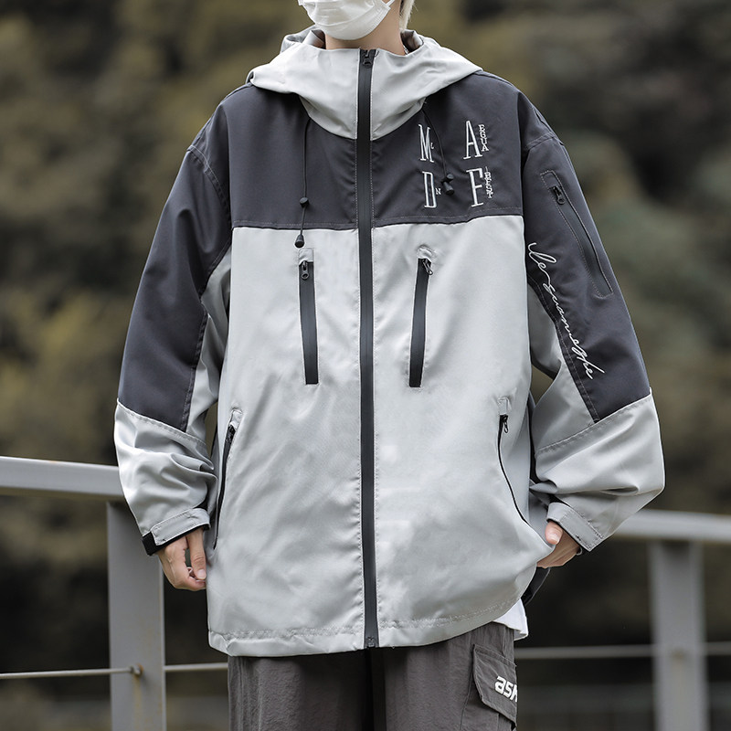 高品质秋男夹克连帽字母印花拼色工装拉链冲锋衣外套JK8129P70,男装夹克,星座1013-1