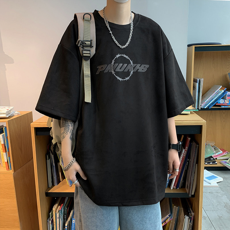 高品质夏款男短袖T恤麂皮绒字母印花休闲五分袖T恤衫T3030P35,男装T恤,星座1013-1