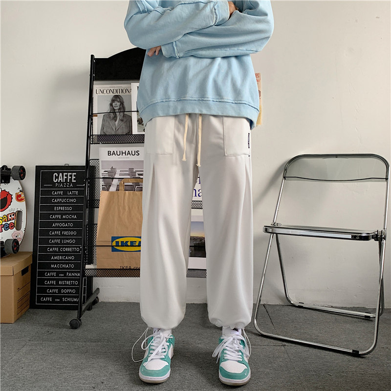 2021港风秋款男卫裤直筒宽松贴标休闲九分裤h356P33,男装休闲裤,星座1013-1