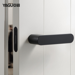 亚固意式极简木门锁磁吸黑色室内卧室房门锁门把手静音生态门锁