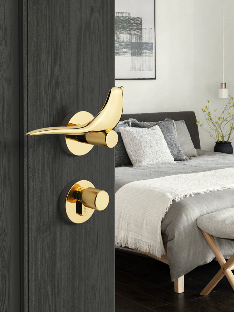 雅古斯堪的纳维亚现代门锁鸟分割门无障碍豪华简单金色无声门锁室