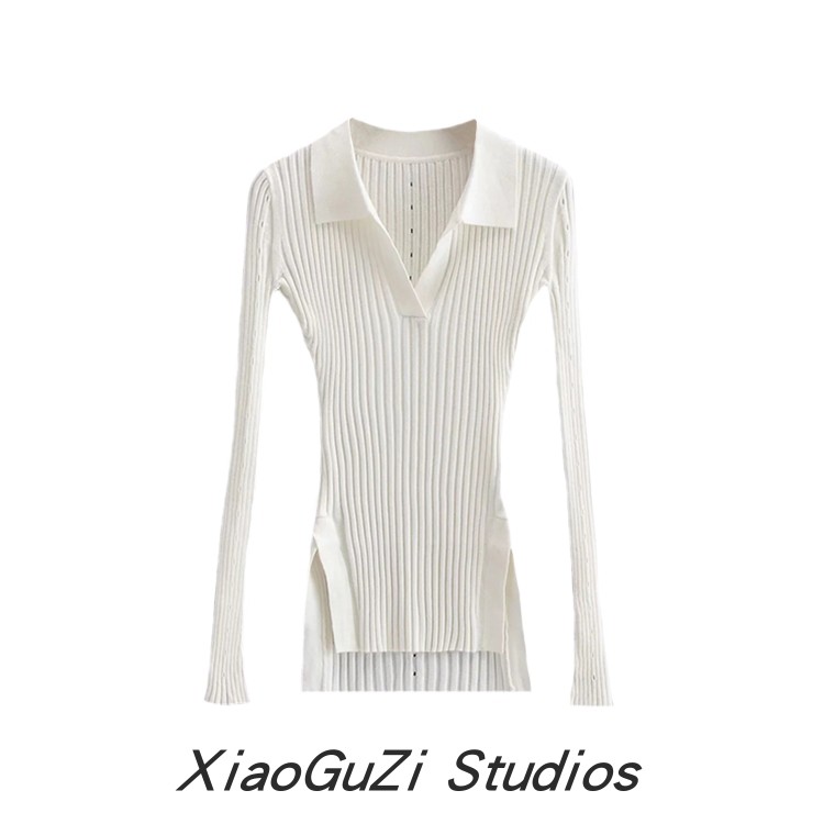 周雨彤同款V领针织衫polo毛衣