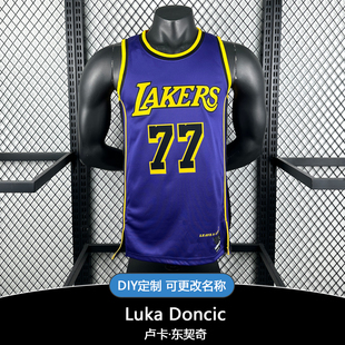 洛杉矶湖人队东契奇詹姆斯球衣 里夫斯美式复古版球衣 男子篮球服