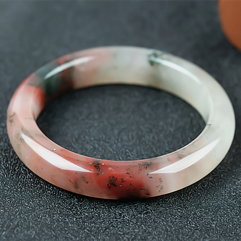 桂林鸡血玉手镯冰种三彩贵妃料53圈口正品天然广西玉石玉镯子女