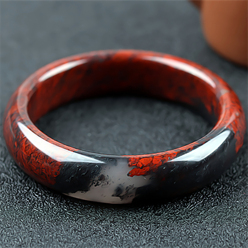 桂林鸡血玉手镯玉化红黑底红乾坤料59圈口正品天然玉石玉镯子女