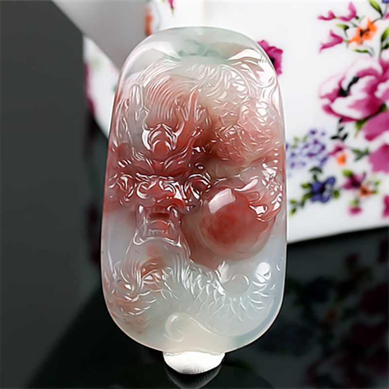 收藏级 桂林鸡血玉龙牌吊坠冰种三彩贵妃料正品广西天然玉石挂件