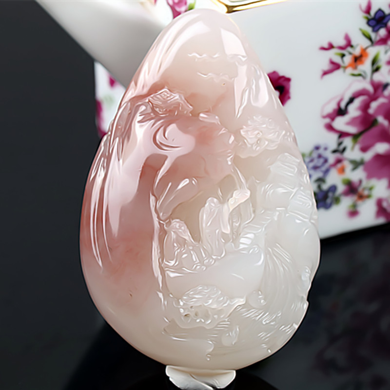 毕业级 桂林鸡血玉手把件冰种粉色贵妃料正品天然广西玉石手玩件