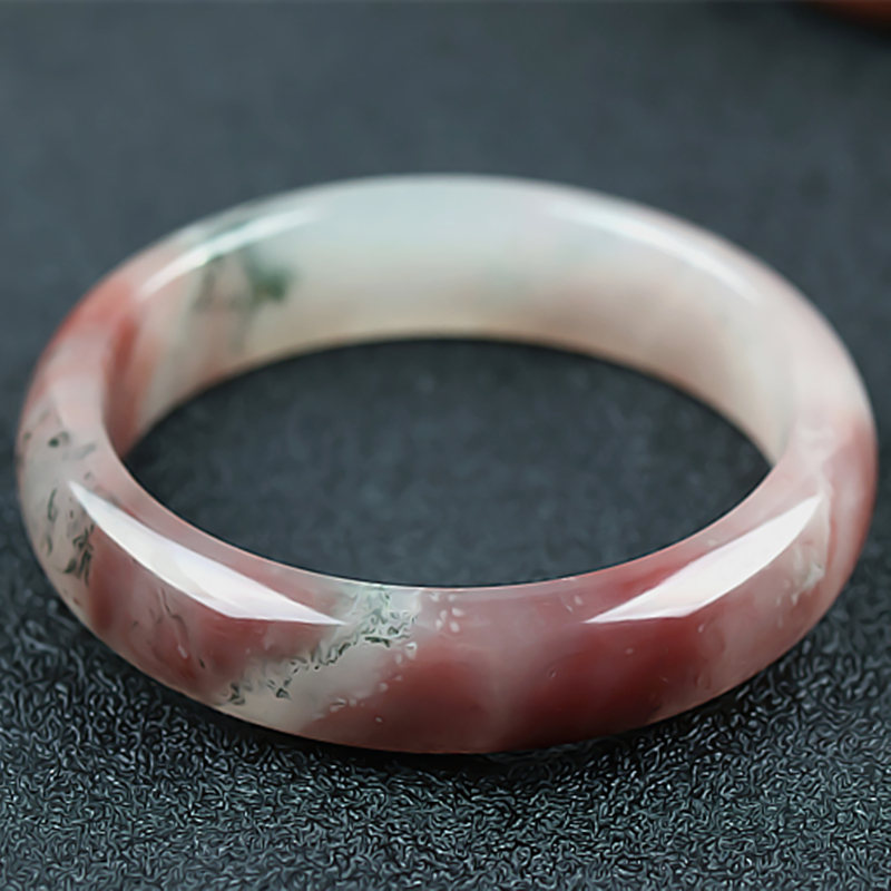 桂林鸡血玉手镯冰种三彩绿加红贵妃料57圈口正品天然玉石镯子女