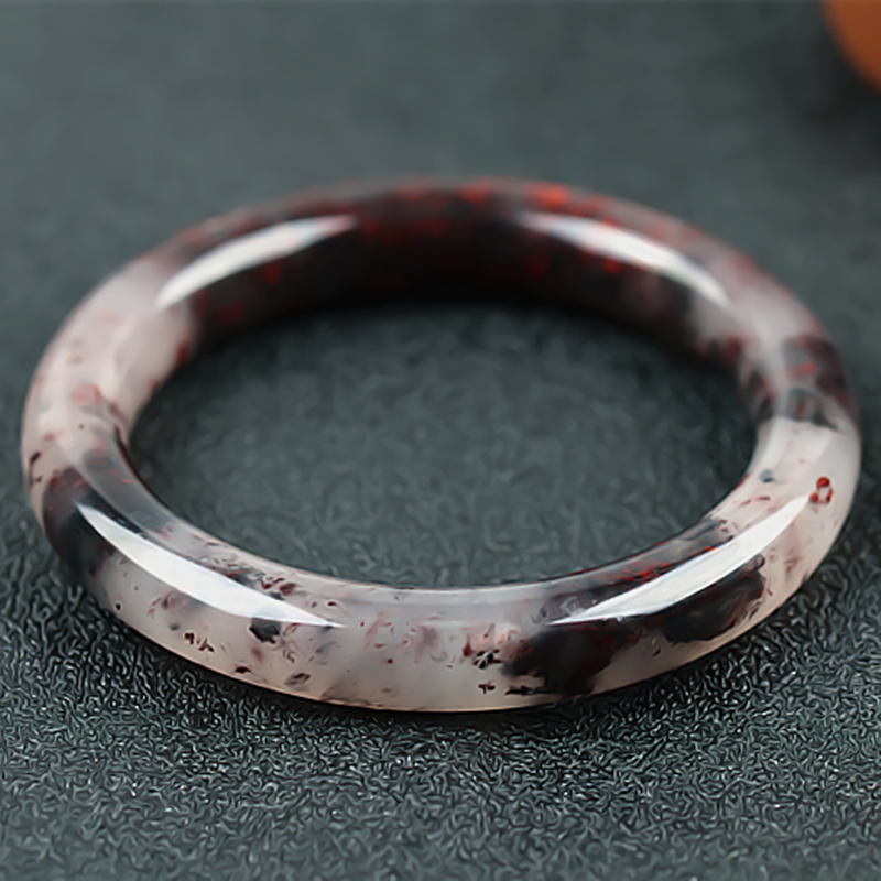 桂林鸡血玉手镯冰种水墨画乌鸡57圈口圆条正品天然广西玉石镯子女