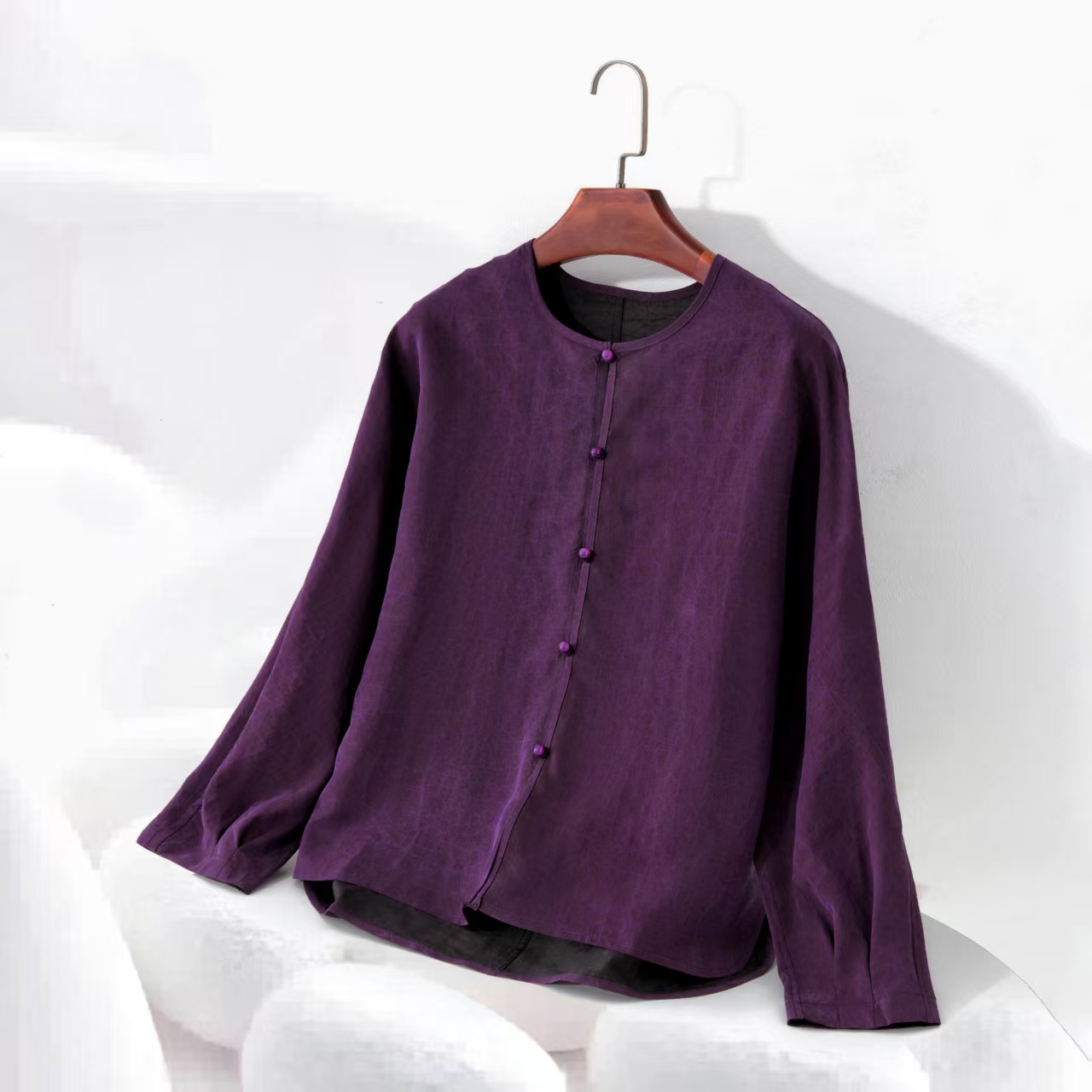 【100%桑蚕丝双面穿紫龟纹开衫】香云纱圆领黑色紫龟开衫dz311