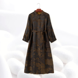 提花长外套桑蚕丝香云纱长款 加厚重磅ch FY01 皮子双穿风衣