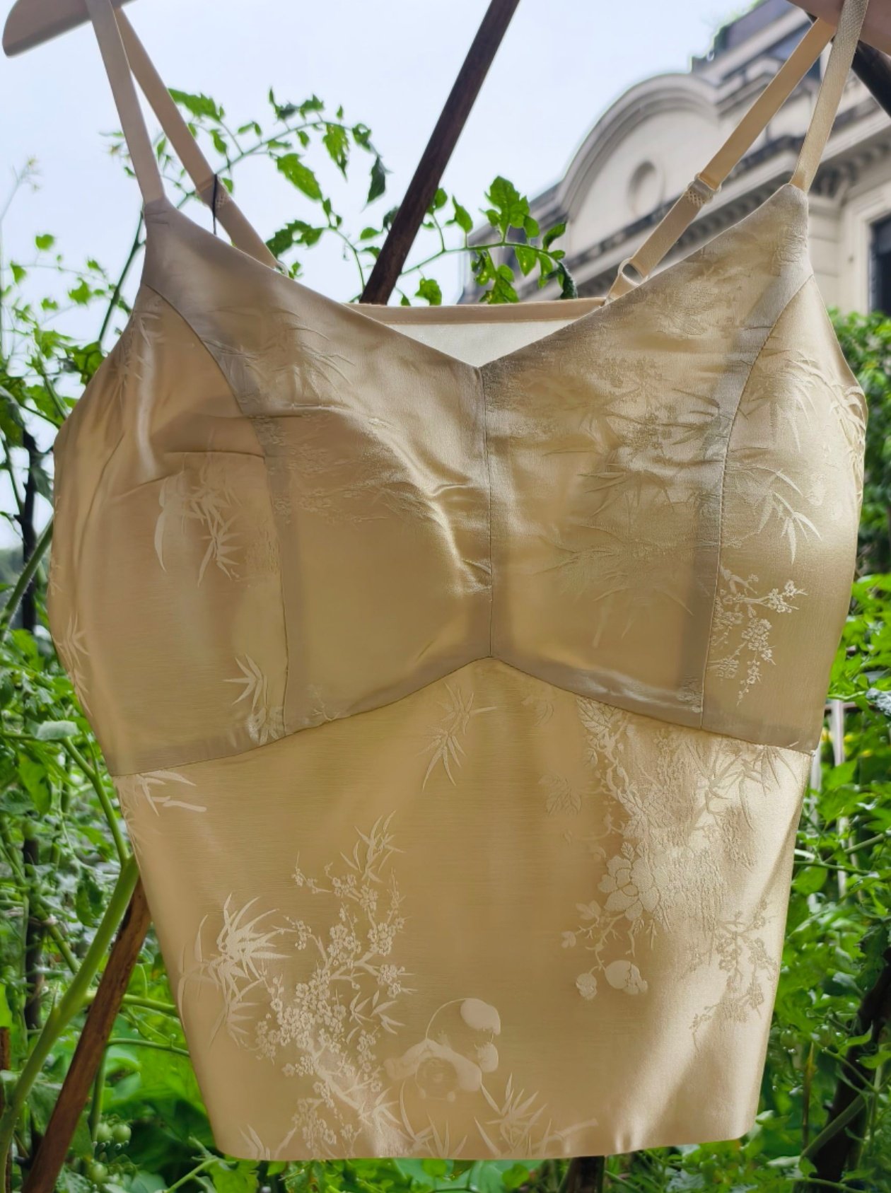 【加长熊猫美背】桑蚕重锻小熊猫香槟色背心胸衣+吊带有胸垫dz112