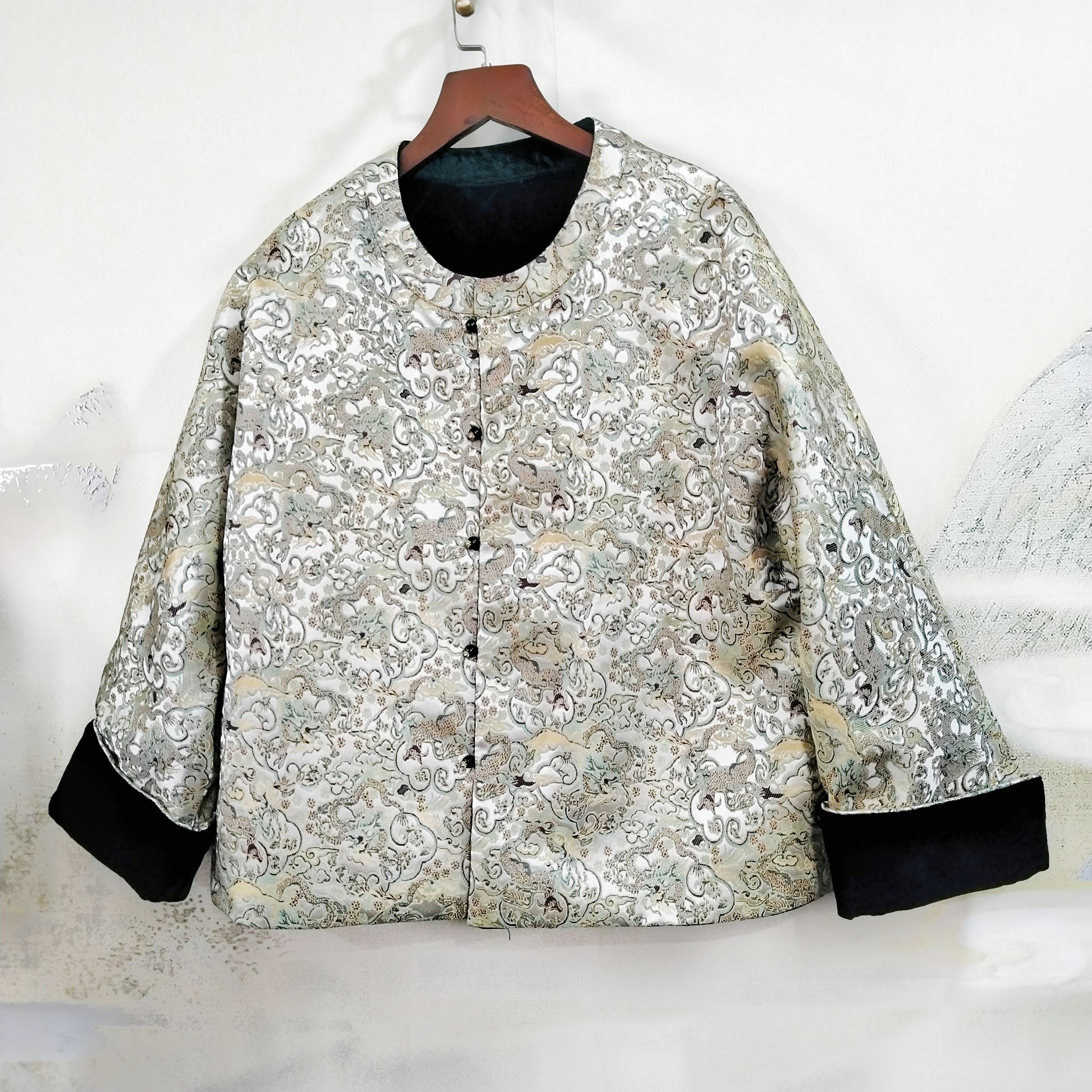 【牛首龙纹+100桑蚕丝丝绒棉衣】两穿宋锦提花上衣丝绒外套dz139