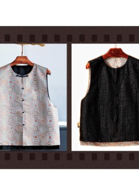 【如意马甲】宋锦黑龟双面穿马夹桑蚕丝百搭中式无袖国风ays1016