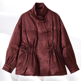 【婉月斜门襟鹅绒服】鹅绒加厚长袖短款中式国风盘扣上衣dz346