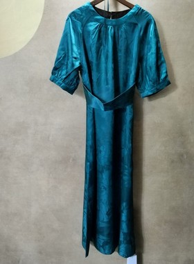 【大牡丹双面穿连衣裙】蓝色和咖色100桑蚕丝长裙子ays7660