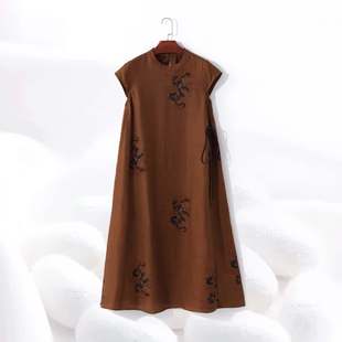 【满萝游龙望月蓝陵】香云纱背心裙宽松桑蚕丝长连衣裙子 KP769