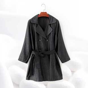 明线双排扣大西装 风衣 领100%桑蚕丝dz023 黑龟中长款