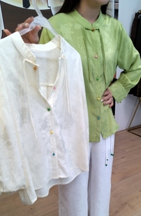 时尚 新中式 衬衫 桑蚕丝两款 气质tt605 色可选中国风长袖 怀思