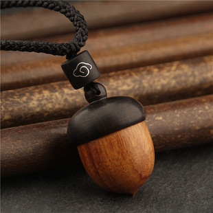 防水小松果可打开装速效救心丸项链吊坠黑檀木挂件随身男士女挂脖