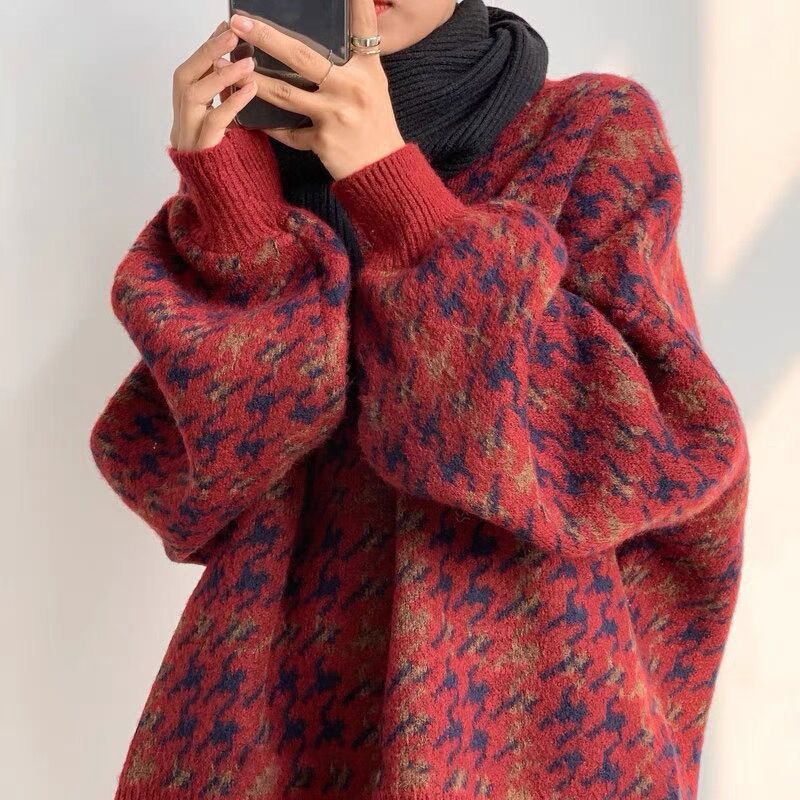 红色新年毛衣女秋冬季喜庆衣服本命年加厚少女长袖针织衫洋气上衣