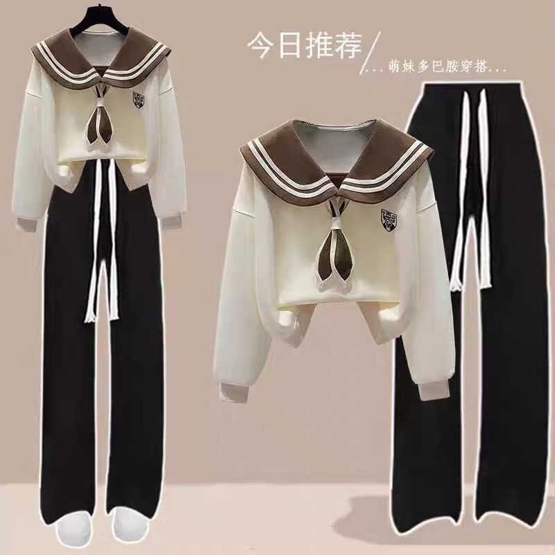 少女甜美学院风休闲裤阔腿裤套装大童初中生秋装韩系卫衣女两件套