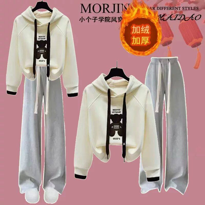 少女大童秋冬加绒运动套装初中高中学生时尚连帽卫衣休闲裤两件套