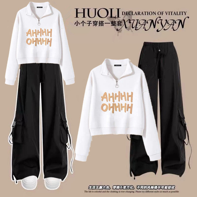 初中学生运动工装裤套装少女秋装活泼大童polo领卫衣休闲裤两件套