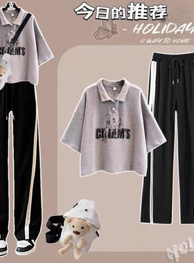 中大童学生夏装女童polo短袖套装网红初中生时尚女孩夏季两件套潮
