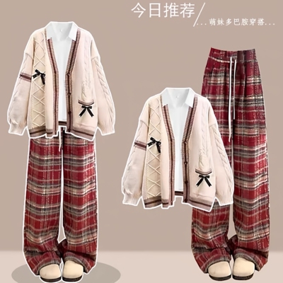 大童一整套秋装美拉德高级感毛衣女春秋季阔腿裤韩系穿搭两件套装