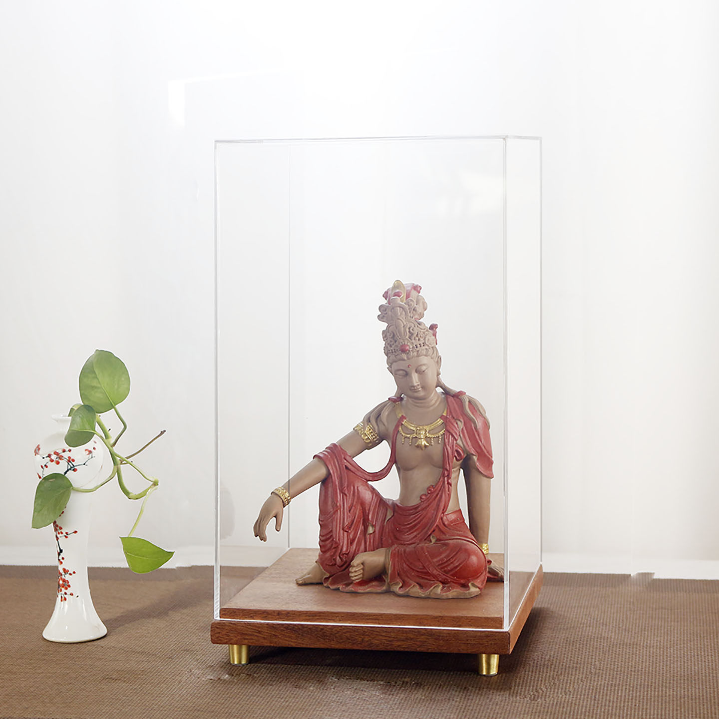 亚克力展示盒铜师傅摆件防尘罩工艺品黄金佛像茶壶实木底座罩定做图片