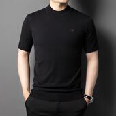 羊毛衫 毛衣男半高领半袖 秋冬半截袖 打底衫 线衣潮 男士 修身 针织短袖