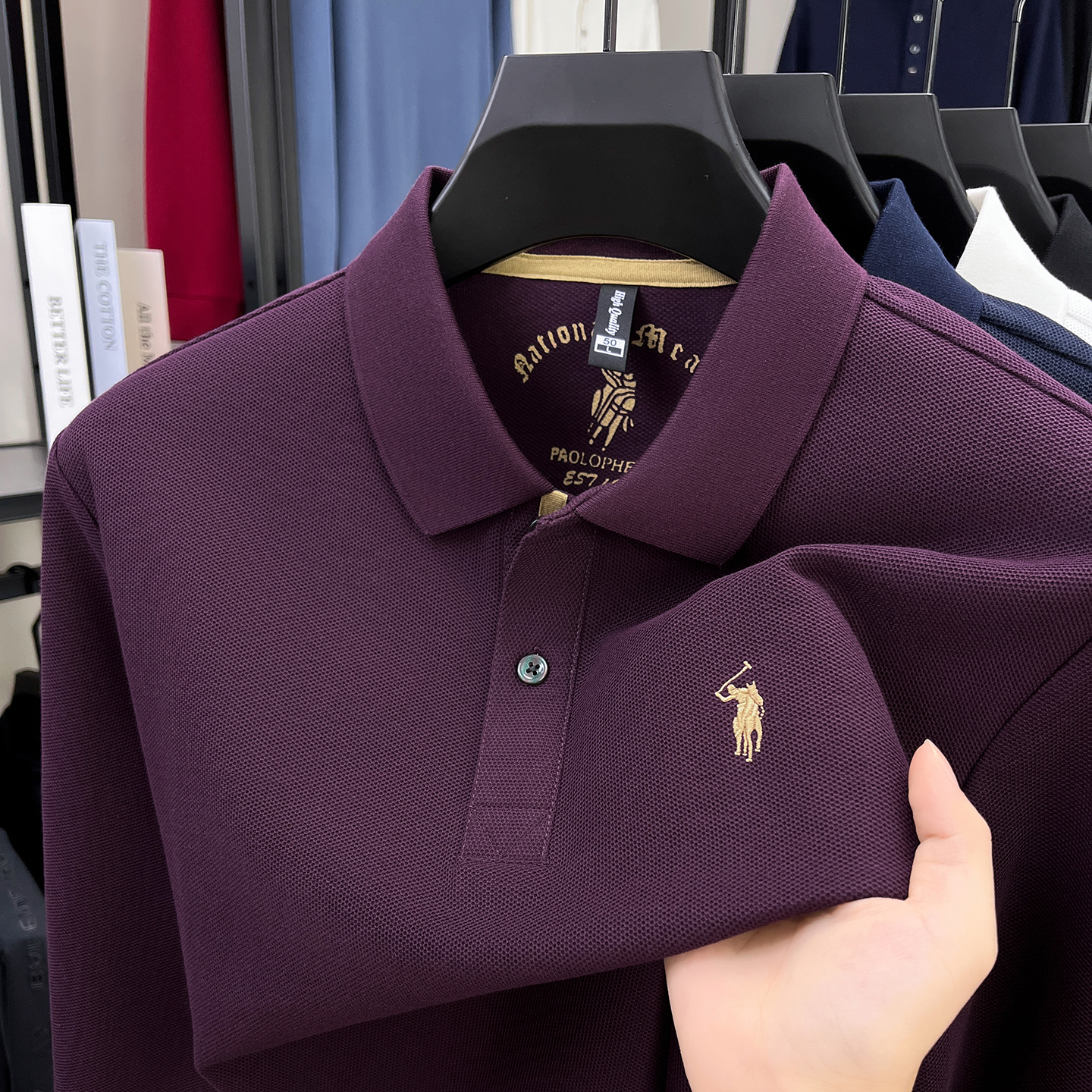 男士POLO衫长袖t恤上衣服中年爸