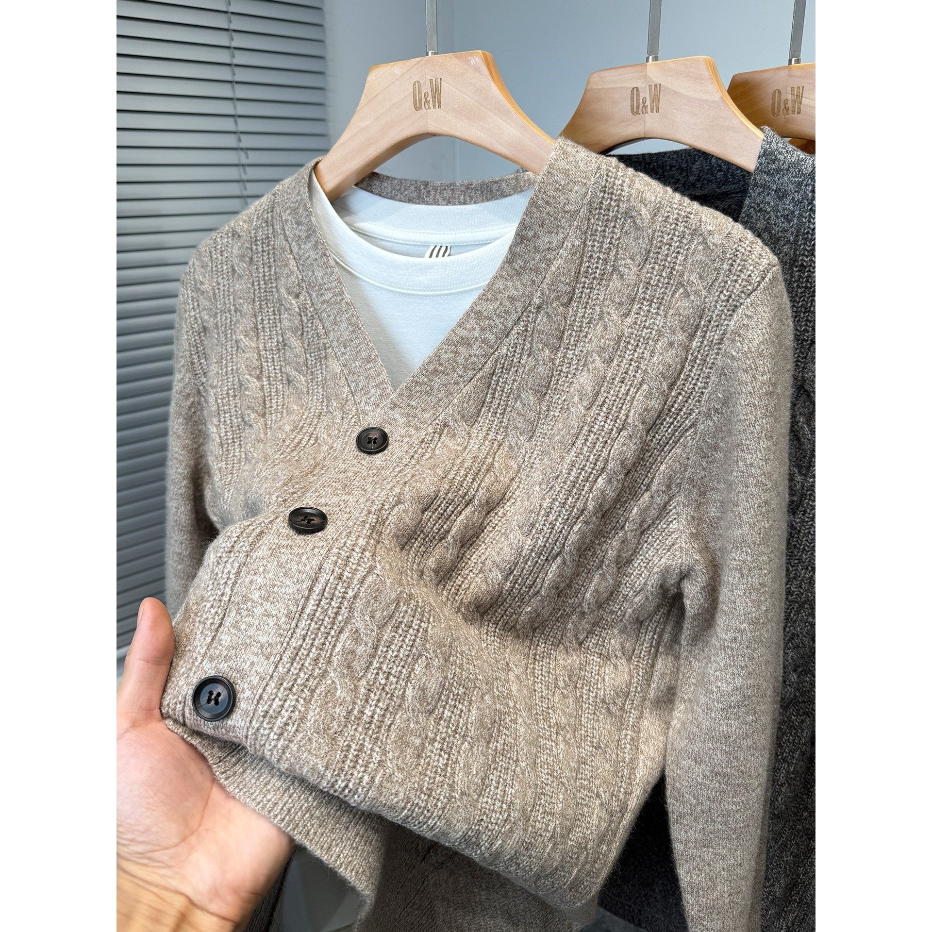 经典麻花针织开衫男V领秋冬季新款爸爸装中老年毛衣外套休闲外搭,男装,针织衫/毛衣,淘宝优惠券,粉丝福利购,淘宝优惠卷