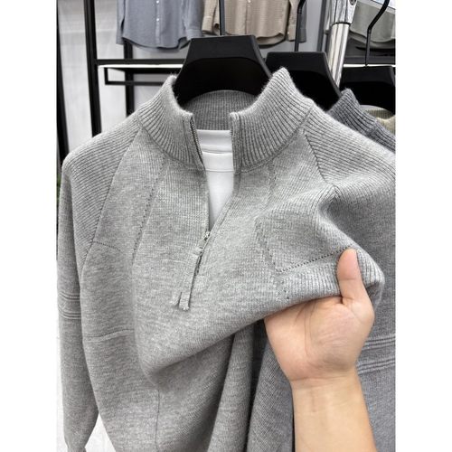 高档羊毛衫秋冬季拉链半高领毛衣