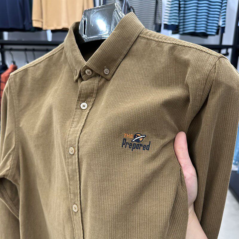 纯色灯芯绒长袖衬衫男士春秋季新款复古寸衫休闲衬衣外套刺绣男装,男装,衬衫,淘宝优惠券,粉丝福利购,淘宝优惠卷