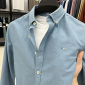 外贸衬衣男长袖 秋季 中青年男装 100%纯棉 免烫休闲刺绣牛津纺衬衫