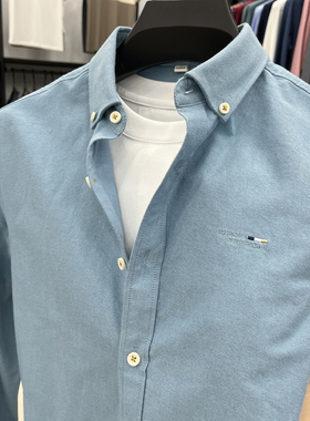 100%纯棉~外贸衬衣男长袖秋季中青年男装免烫休闲刺绣牛津纺衬衫