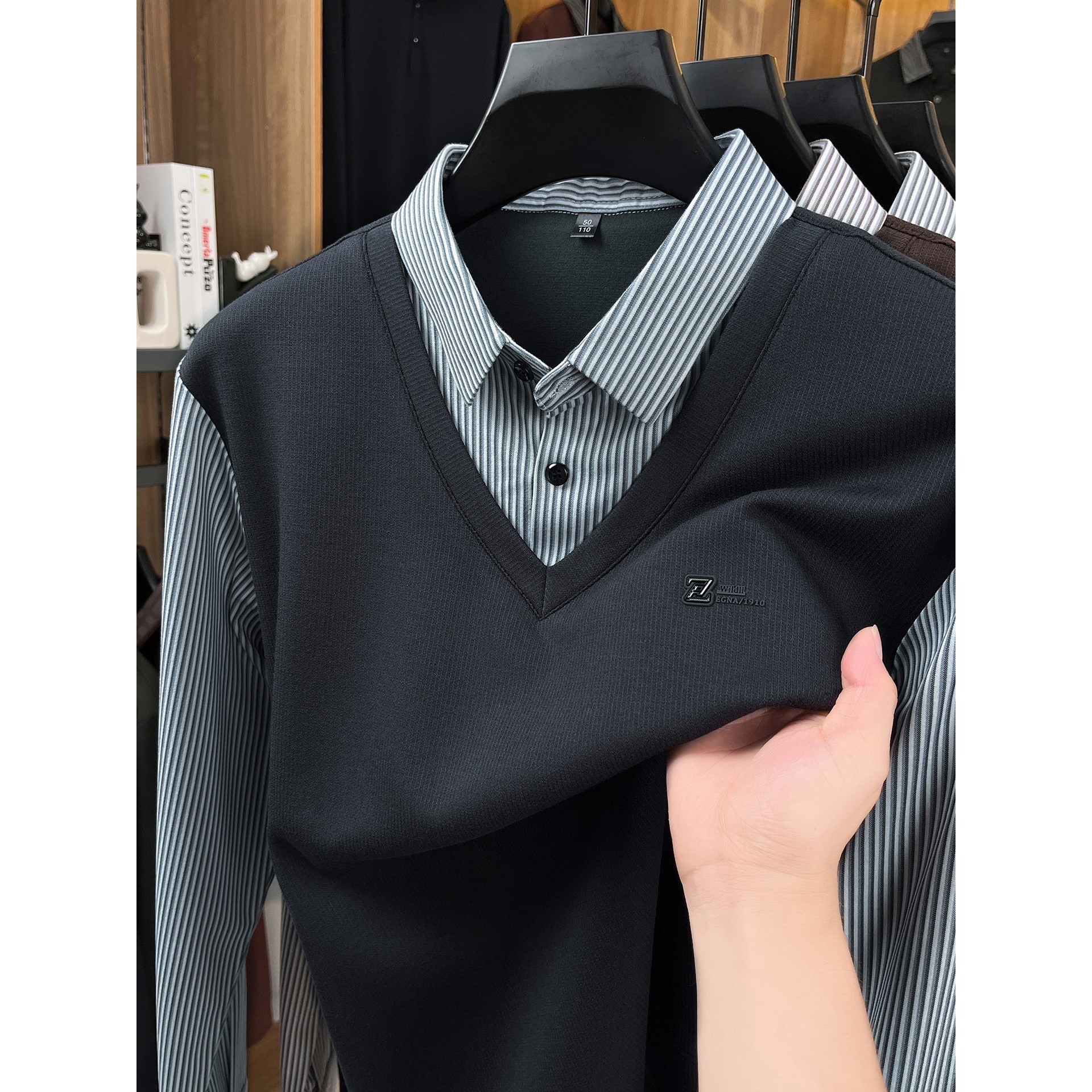 假两件衬衫男士2025新款春秋季商