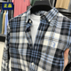 春秋季 上衣商务休闲磨毛格子衬衣男 男刺绣中年爸爸装 纯棉长袖 衬衫
