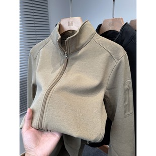 奥粒绒加绒加厚卫衣男款秋冬季户外运动休闲外套男装开衫半高立领