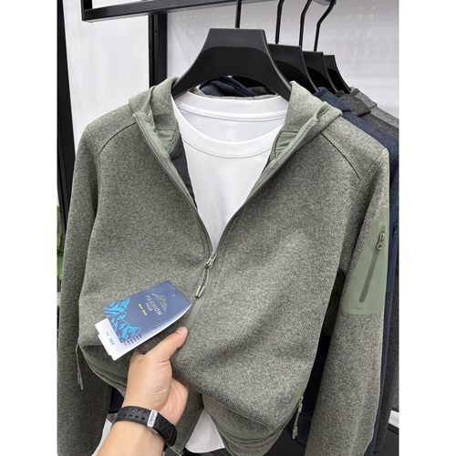 男士户外连帽抓绒衣外套秋冬针织