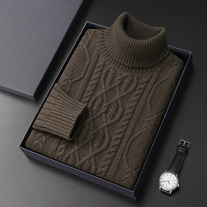 濮森保罗山羊绒衫男士纯色高翻领2024冬季加厚款保暖含羊毛衫毛衣