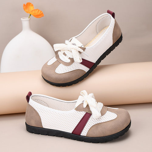 夏季老北京布鞋女新款透气网面德训鞋浅口平底妈妈鞋一脚蹬阿甘鞋