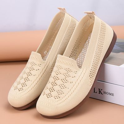 夏季新款老北京布鞋女网鞋透气妈妈鞋镂空平底网面鞋一脚蹬老人鞋