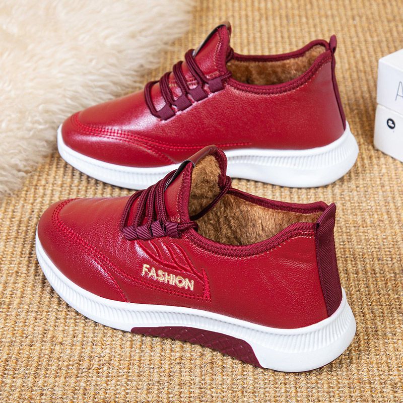 冬季老北京棉鞋女加绒保暖妈妈鞋皮面防水老人奶奶鞋棉靴加厚防滑