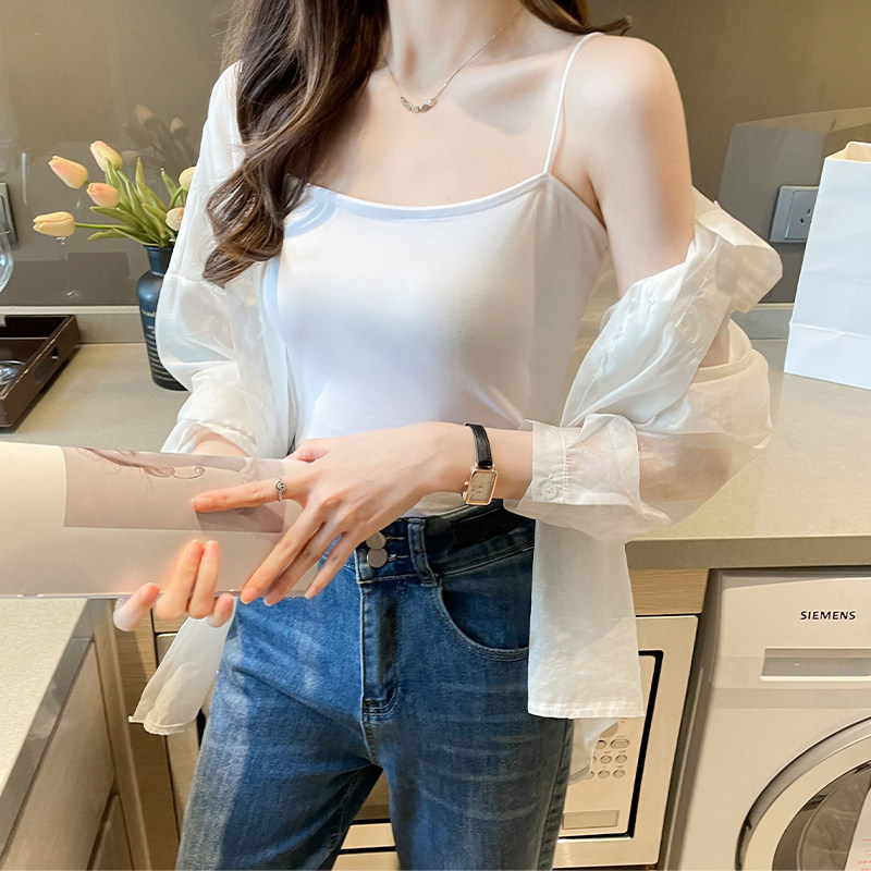 自拍-纯棉美背小吊带背心女内搭新款打底内衣带胸垫上衣外穿