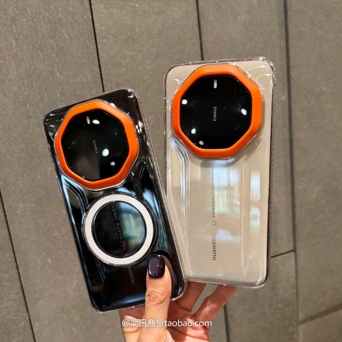 新款【高清增透】适用华为Mate80RS手机壳磁吸透明硬外壳Mate70RS非凡大师70pro/60pro+橙色镜框保护套不会黄